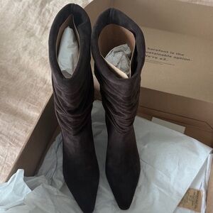 Women's reformation Dark Davina Brown Boss Suede Slouch Boot